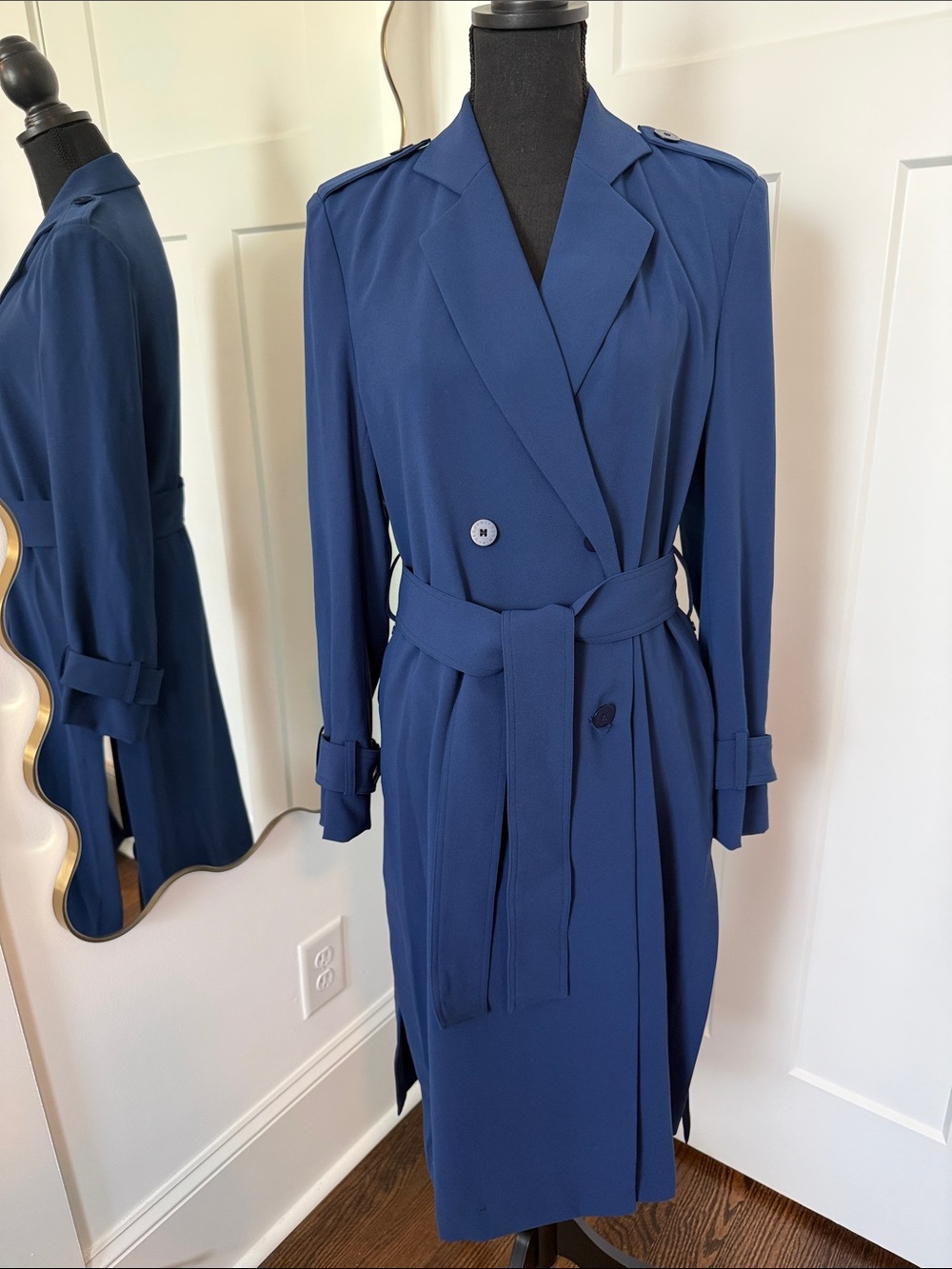 Adolfo Dominguez Navy Blue Long Sleeve Wrap Trench Dress - Picture 7 of 12